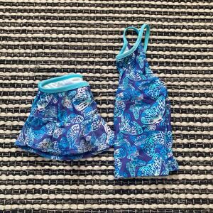 🌿LL Bean Girls 2 Piece Tank Top Skirt Blue Butterfly Swimsuit 6